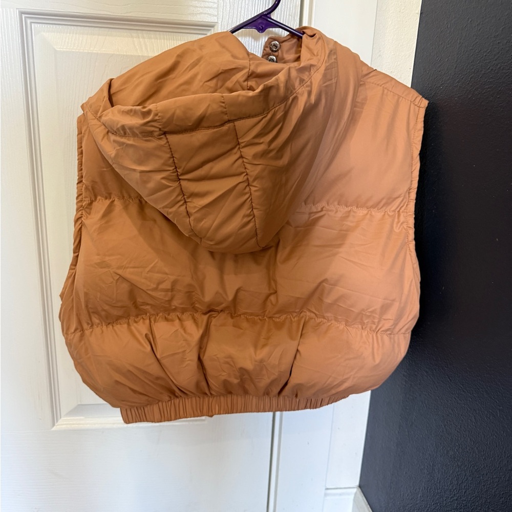 Tan Puffer Vest with Hood